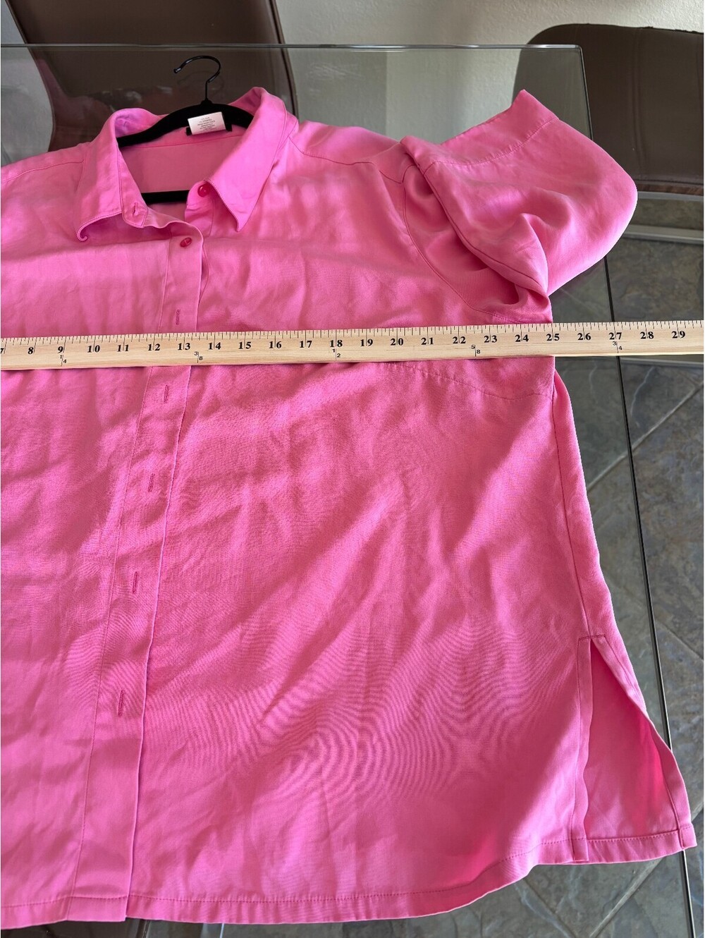 Vikki Vi Luxury Pink Silk Spandex 3/4 Sleeve Button Down Blouse Top 1X - Picture 4 of 5